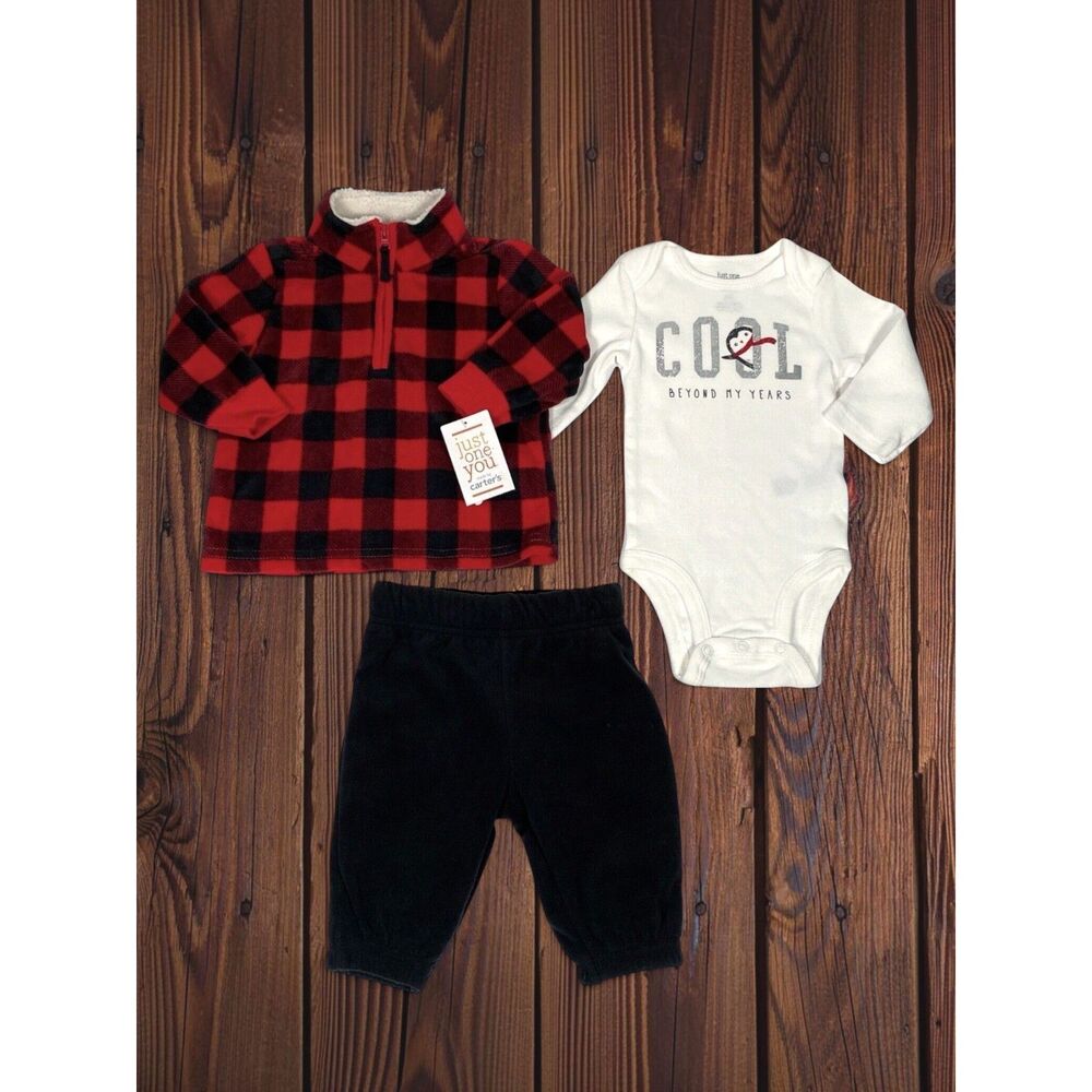 Carters Just One You Baby Outfit 3 Months Penguin Buffalo Plaid Fleece Jogger